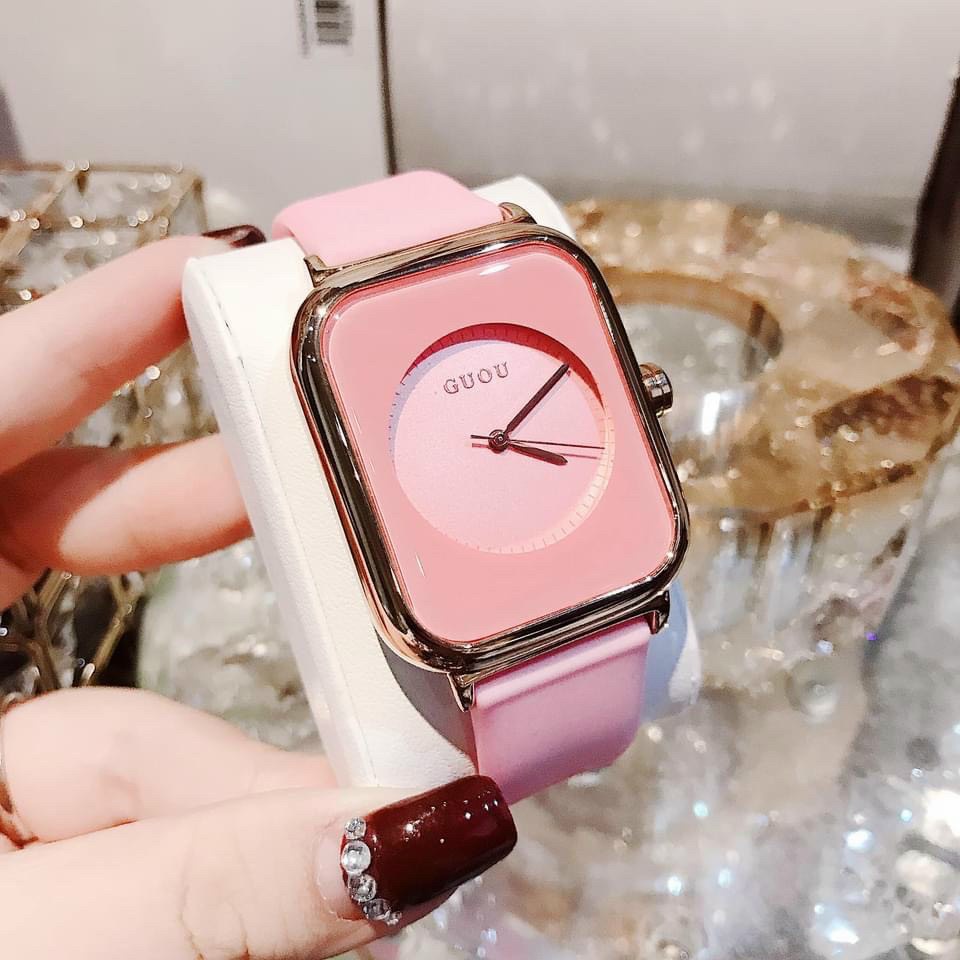 Đồng hồ nữ đẹp Guou dây cao su silicon mềm dẻo mặt vuông thời trang hàng cao cấp chống nước bảo hành 12 tháng -DH08 | BigBuy360 - bigbuy360.vn