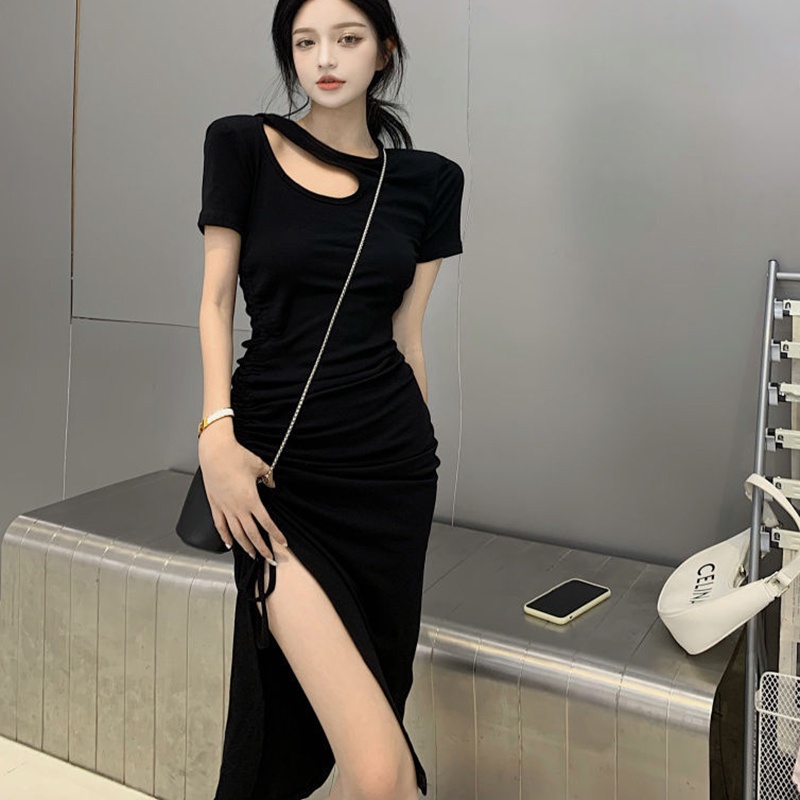 Đầm IELGY dây rút eo kiểu mỏng xẻ tà thời trang mùa hè phiên bản Pháp Hàn Quốc mới