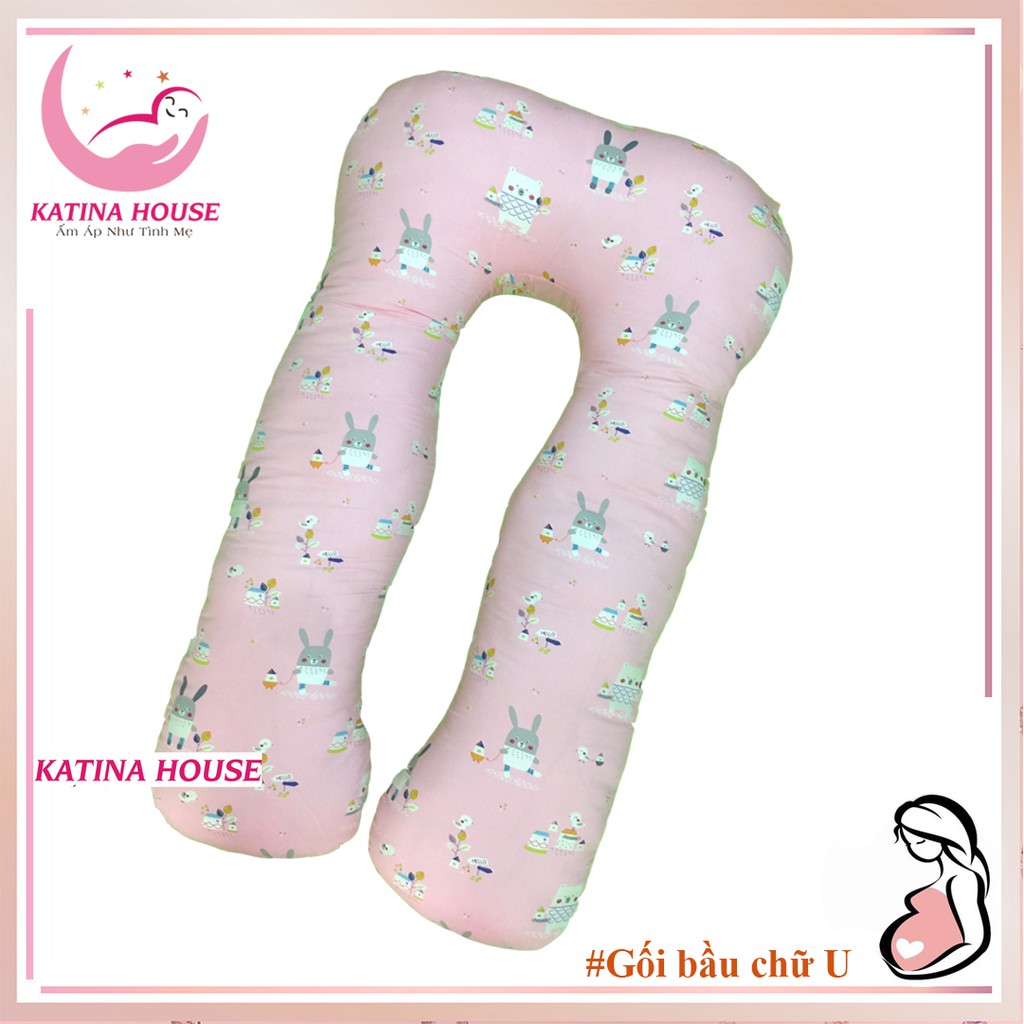 Gối ôm bà bầu hình chữ U, vải cotton satin Hàn Quốc cao cấp mềm êm, giúp nâng đỡ bụng giảm đau lưng, đau hông