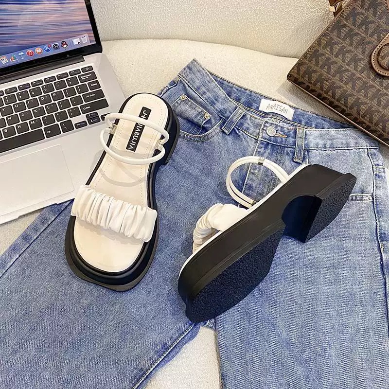 Giày Nữ Sandal Nhún Phong Cách Vintage Chất Da Mềm Mịn Hàng Đẹp 100