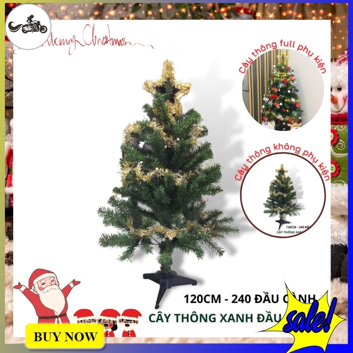 Cây thông noel tán dày màu xanh tặng kèm phụ kiện và đèn led