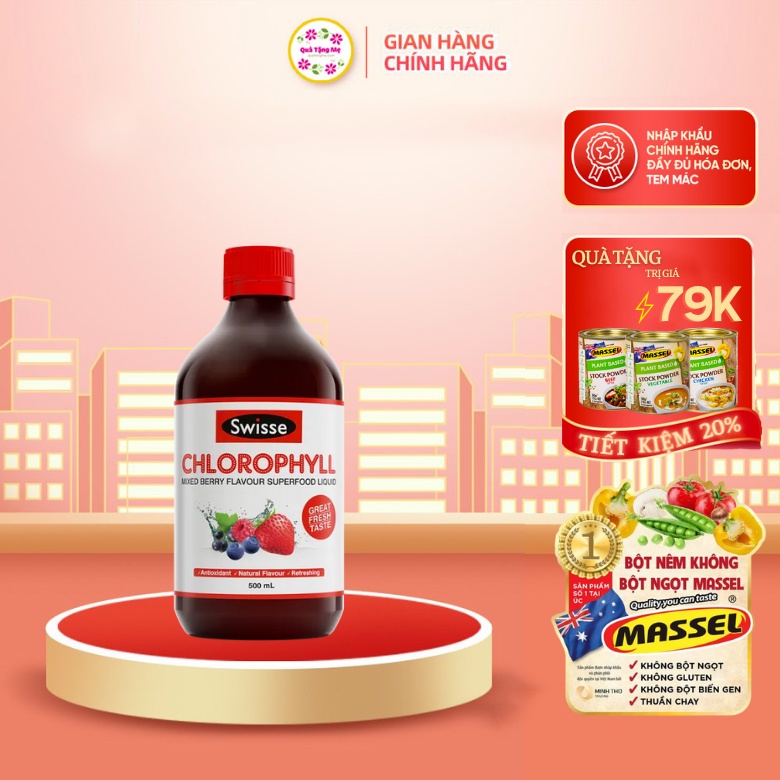 Nước diệp lục swisse chlorophyll 500ml Úc giúp bổ máu, tăng hệ miễn dịch, nhanh lành vết thương Healthy care quatangme