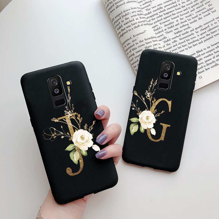 Samsung Galaxy A6 plus A6+ J8 2018  Phone Case Black Matte Cute Letters Soft Silicone Cover Shockproof Casing Cases