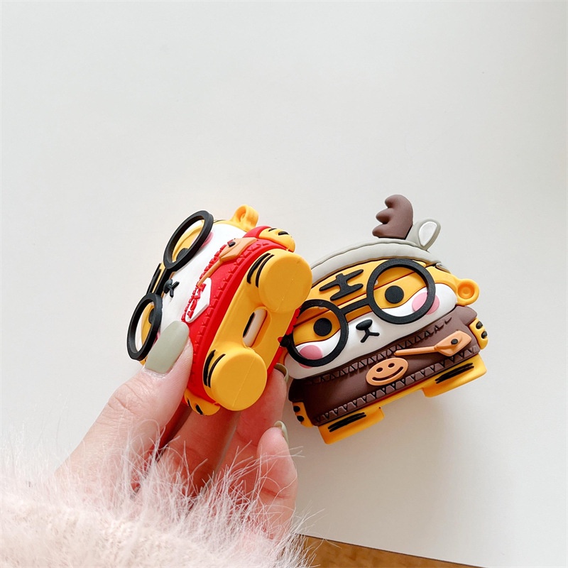 Vỏ Bảo Vệ Hộp Sạc Tai Nghe AirPods Pro/1/2/3 2022 Bằng Silicon In Hình Hổ 3D Dễ Thương Chống Rơi Chống Trầy
