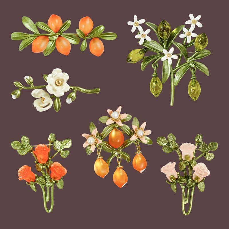 Ghim Cài Áo Hình Hoa Lily Màu Xanh Lá / Hoa Anh Đào / Thung Lũng Phối Hạt Ngọc Trai Màu Tím / Tím