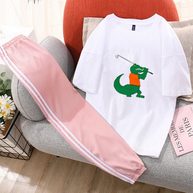 Set Đồ Bộ Gồm Áo Phông Ngắn Tay In Chú Cá Sấu Đánh Golf  Kèm Quần Thun Bo Gấu  Năng Động  Phù Hợp Đi Học ,Đi Chơi