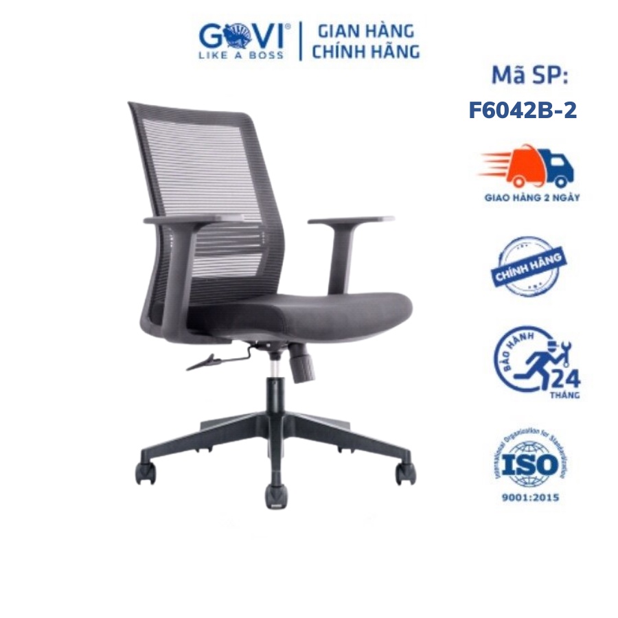 Ghế xoay văn phòng GOVI Felix F6042B-2 chân ghế nhựa, tựa tay cố định, mâm ghế có cơ chế ngả sau, khóa cố định 1 vị trí.