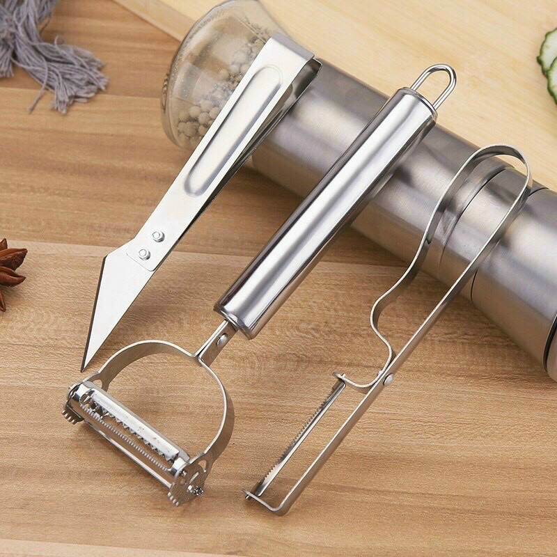 Sét gọt hoa quả inox 3 món sử dụng đơn giản tiết kiệm thời gian