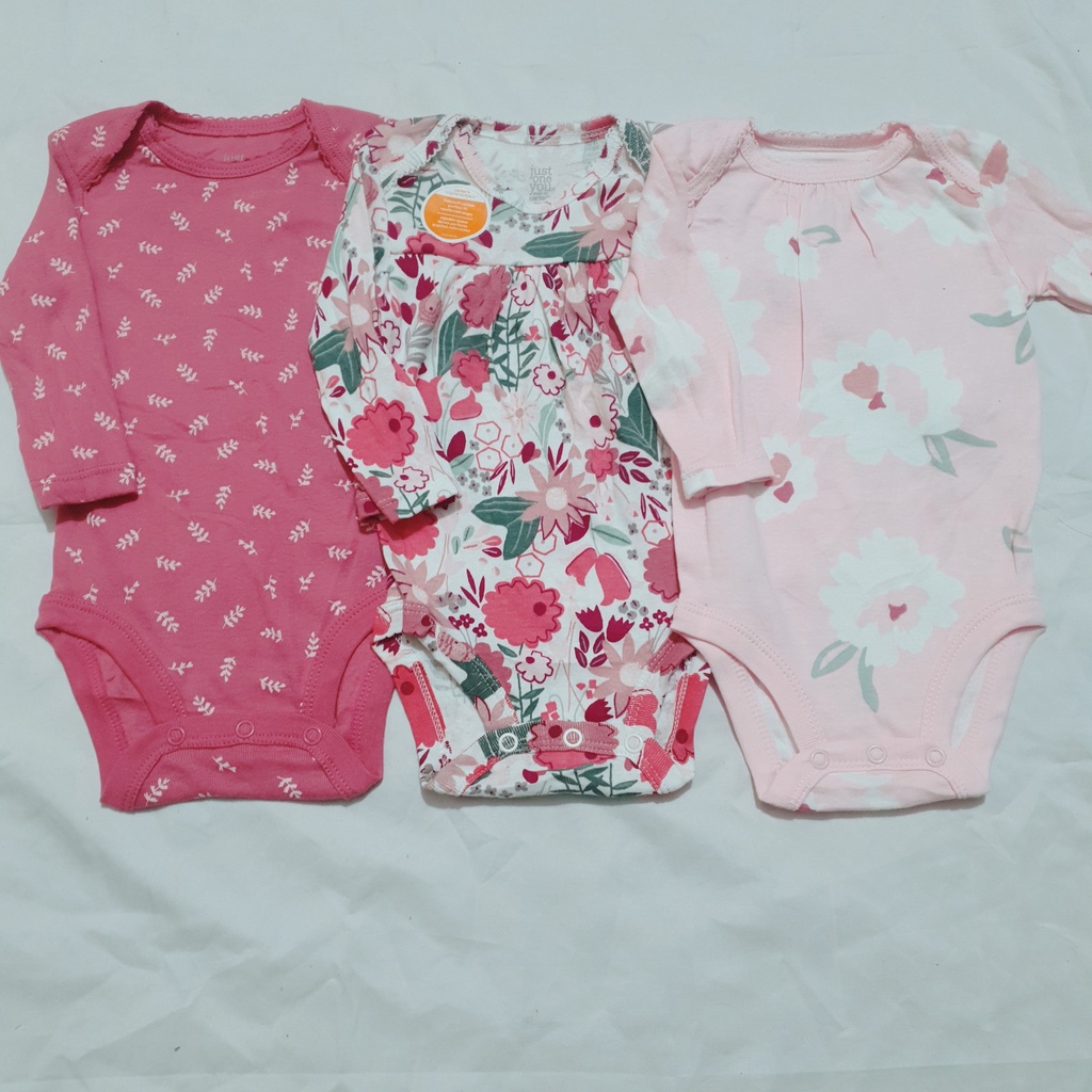 Set 3 chiếc body chip dài tay cho bé gái size 3m, nguyên set nguyên móc hàng xuất dư xịn