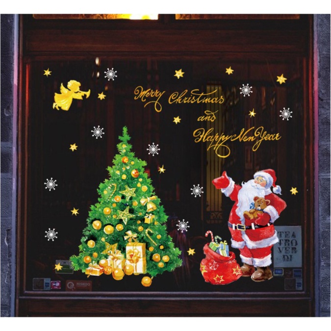 Decal Trang Trí Noel - Ông già noel phát quà bên cây thông | BigBuy360 - bigbuy360.vn