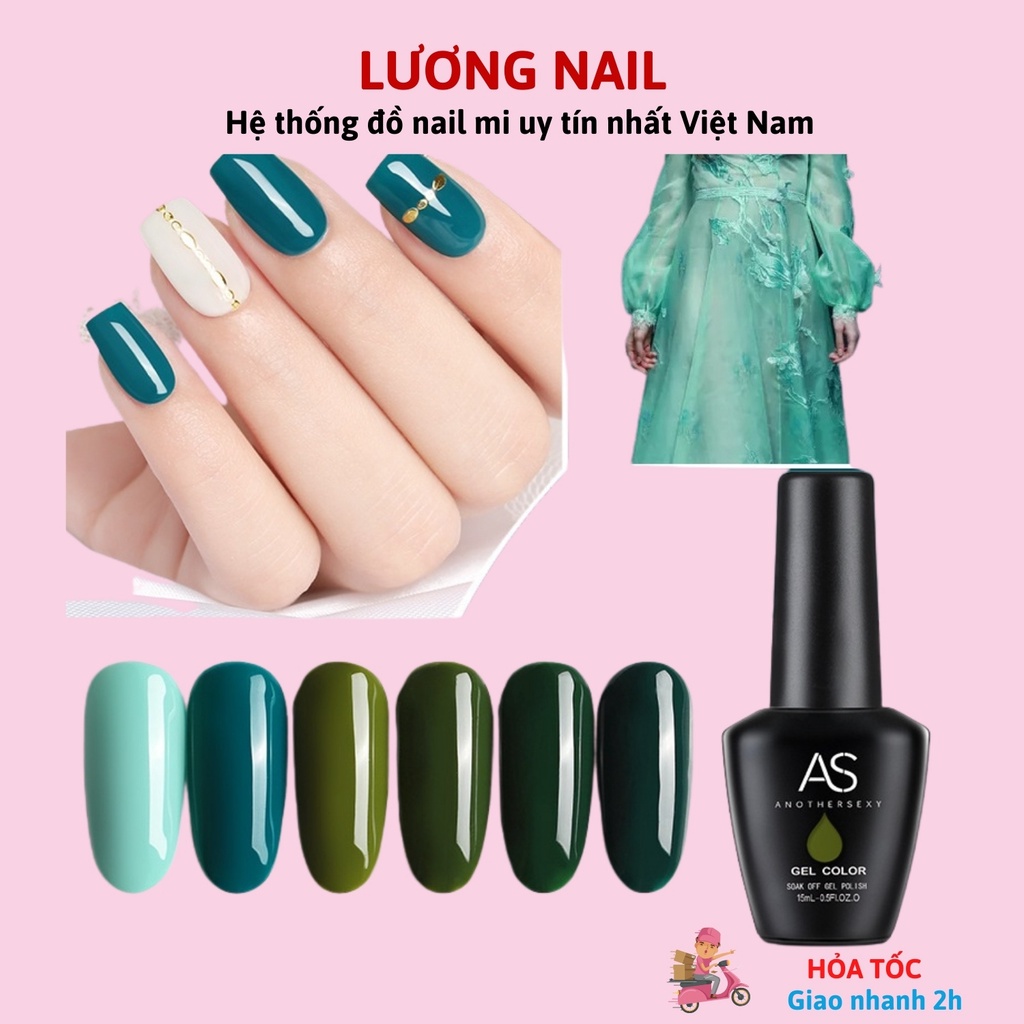 Sơn gel AS sơn móng tay gel tone màu xanh rêu xanh ngọc xanh cổ vịt chai 15ml mã GS