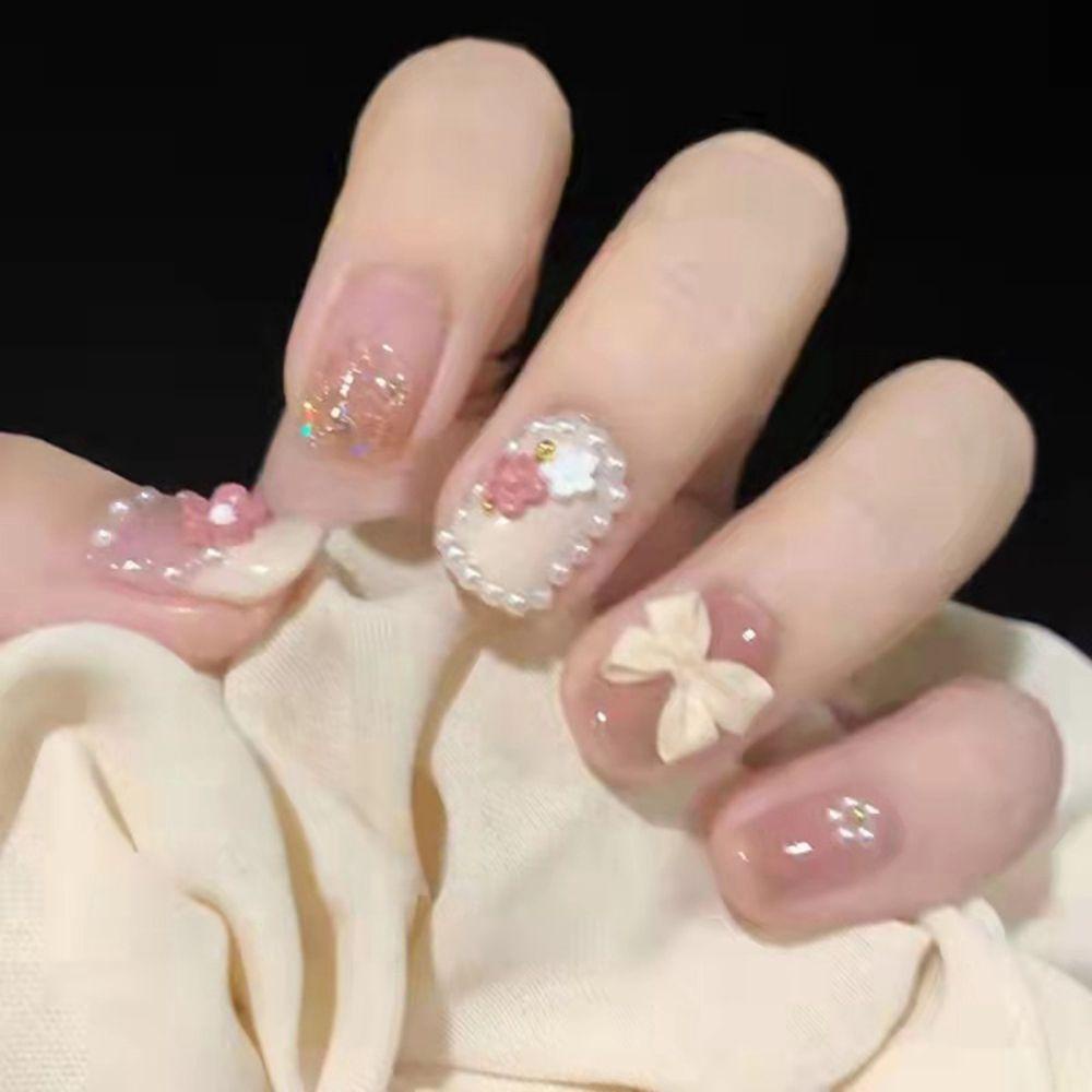 Set 24 Móng Tay Giả Đầu Tròn/Vuông Có Thể Tháo Rời Che Phủ Toàn Diện