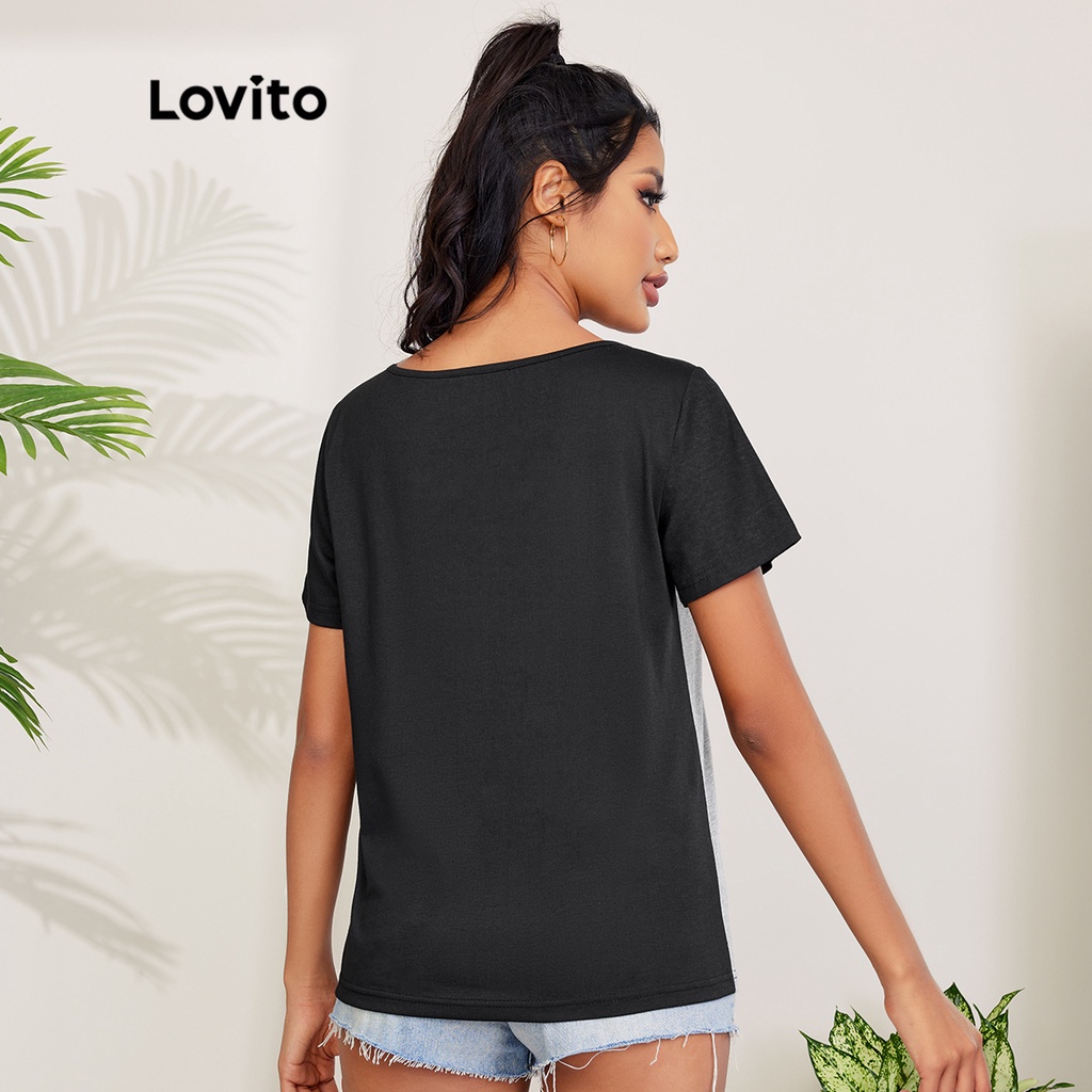 Áo thun Lovito tay ngắn ghép nối màu sắc phong cách thường ngày L27LD005 (màu xám)