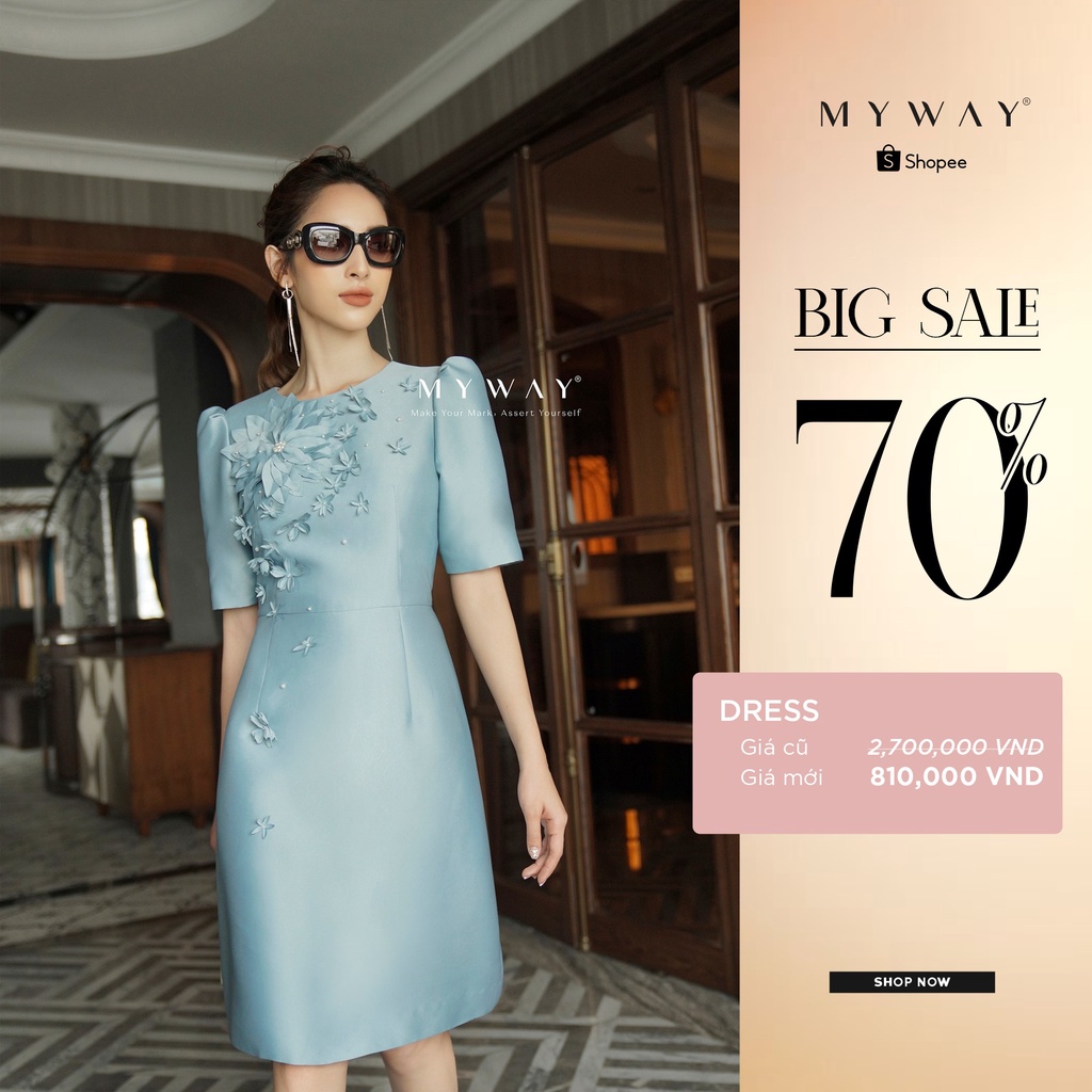 Đầm Nữ MY WAY Công Sở Dự Tiệc Dáng Chữ A Đính Hoa Thủ Công Sang Trọng MD519B
