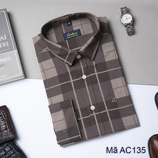 Áo Sơ Mi Nam Công Sở Trung Niên Anton Somianton Màu Nâm Đậm Họa Tiết Kẻ Caro Vải Sợi Tre - XAC135