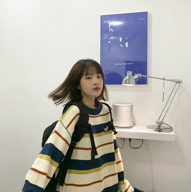 Áo Sweater Dáng Rộng Họa Tiết Kẻ Sọc Phối Màu Độc Đáo Phong Cách Hàn Quốc Cho Nữ