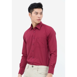 Áo sơ mi nam tay dài vạt bầu Slim Fit Vĩnh Tiến 330 - đỏ đô