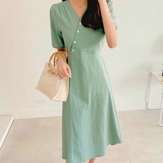 Đầm váy mint nút trắng form dài (kèm hình thật)