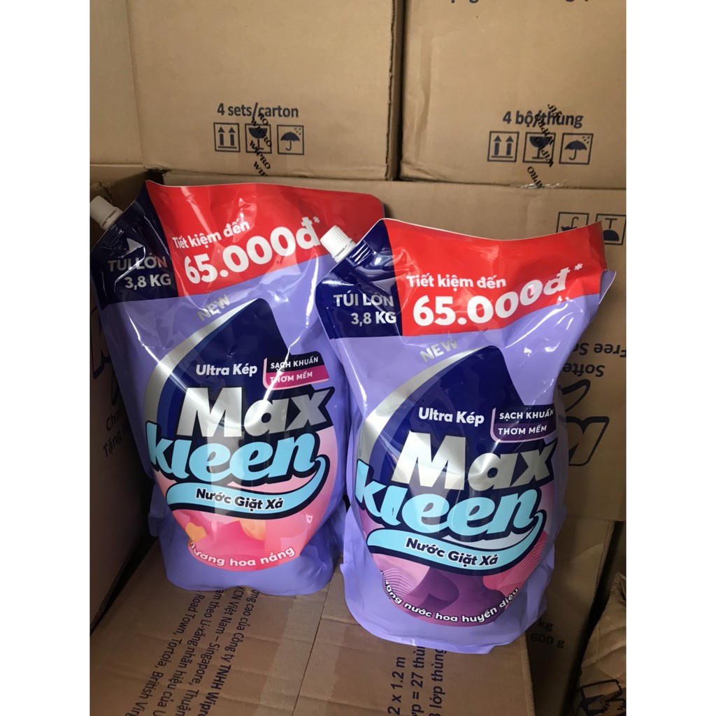 Combo Túi Nước Giặt Xả 3.8kg + Túi Nước lau sàn 600g Maxkleen
