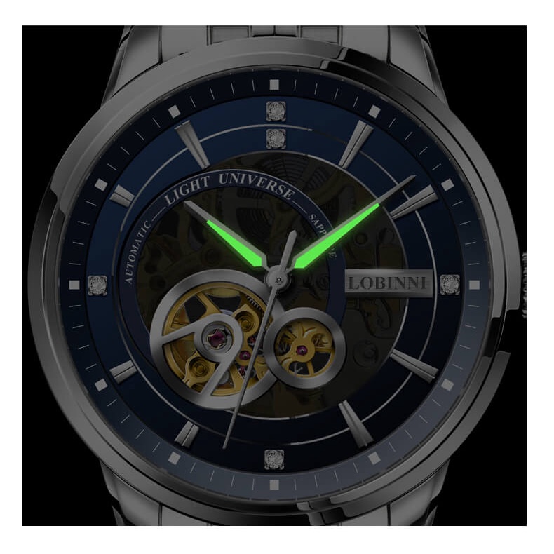 Đồng hồ nam chính hãng LOBINNI L5013-2 Kính sapphire,chống xước,Chống nước 50m,dây da xịn,Máy cơ( Automatic),BH 24 tháng