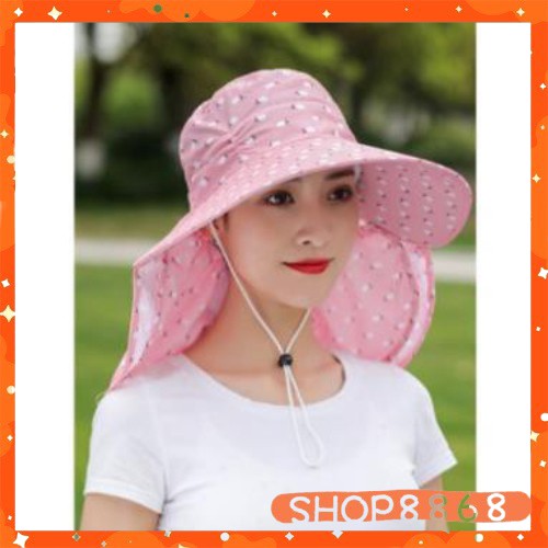 Mũ che nắng cotton có khẩu trang kèm bảo vệ sức khỏe kèm dây thắt chống Tia UV-shop8868