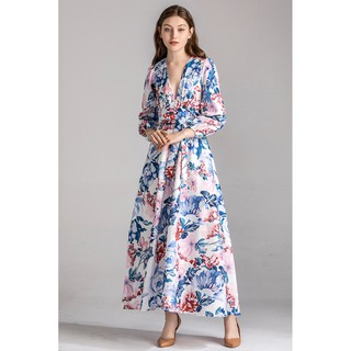 Đầm maxi hoa dáng dài khuy bọc tha thướt DH2MXG6N6