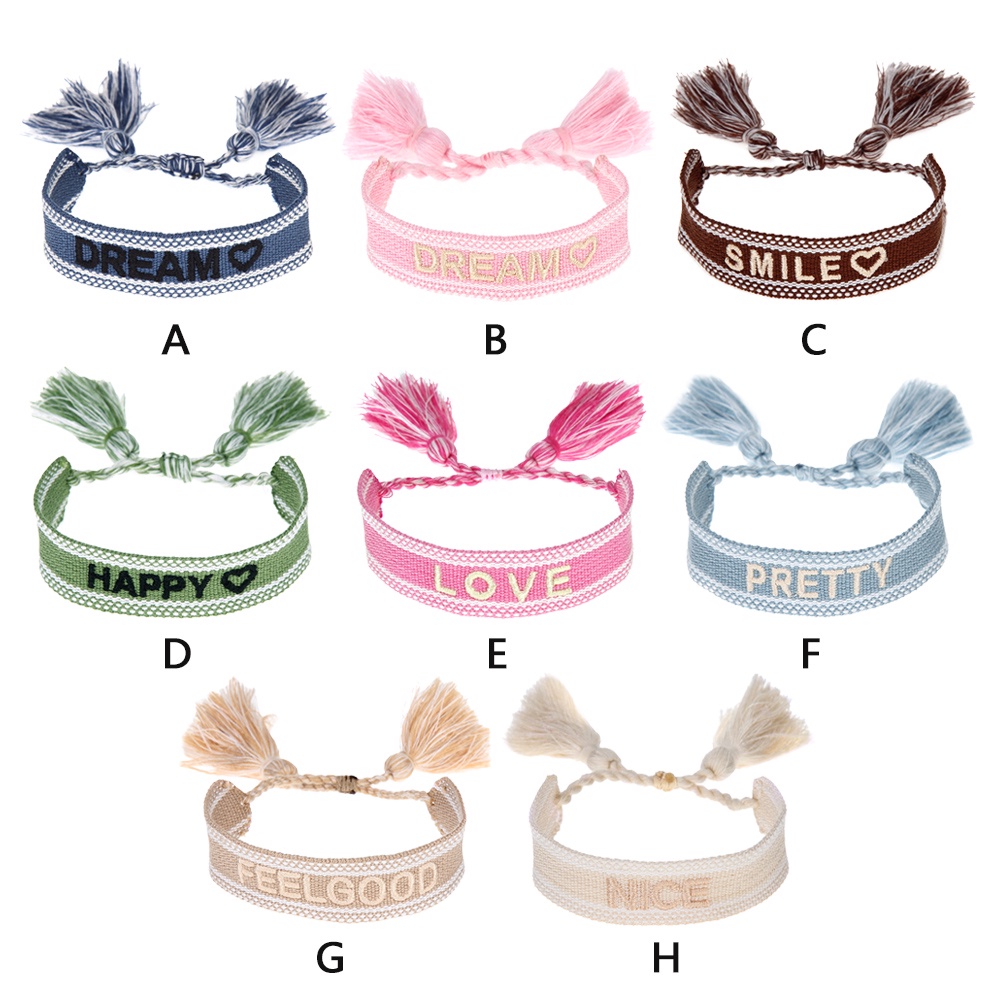 CLEVER Women Handmade Jewelry Braided Bracelet Braided Tassel Bracelet Friendship Christmas Rope Letter Embroidery Woven Gifts Adjustable