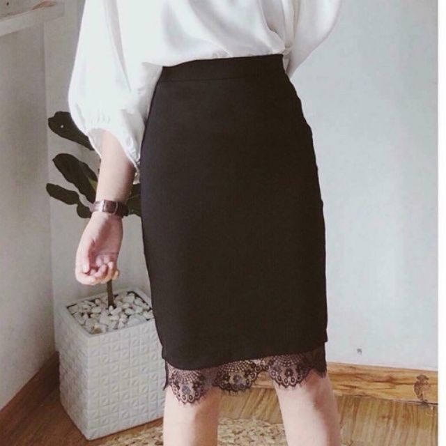 [ Mã WASTRUN4 giảm 10% tối đa 30K đơn 99K] M16-Chân váy bút chì công sở phối ren gấu