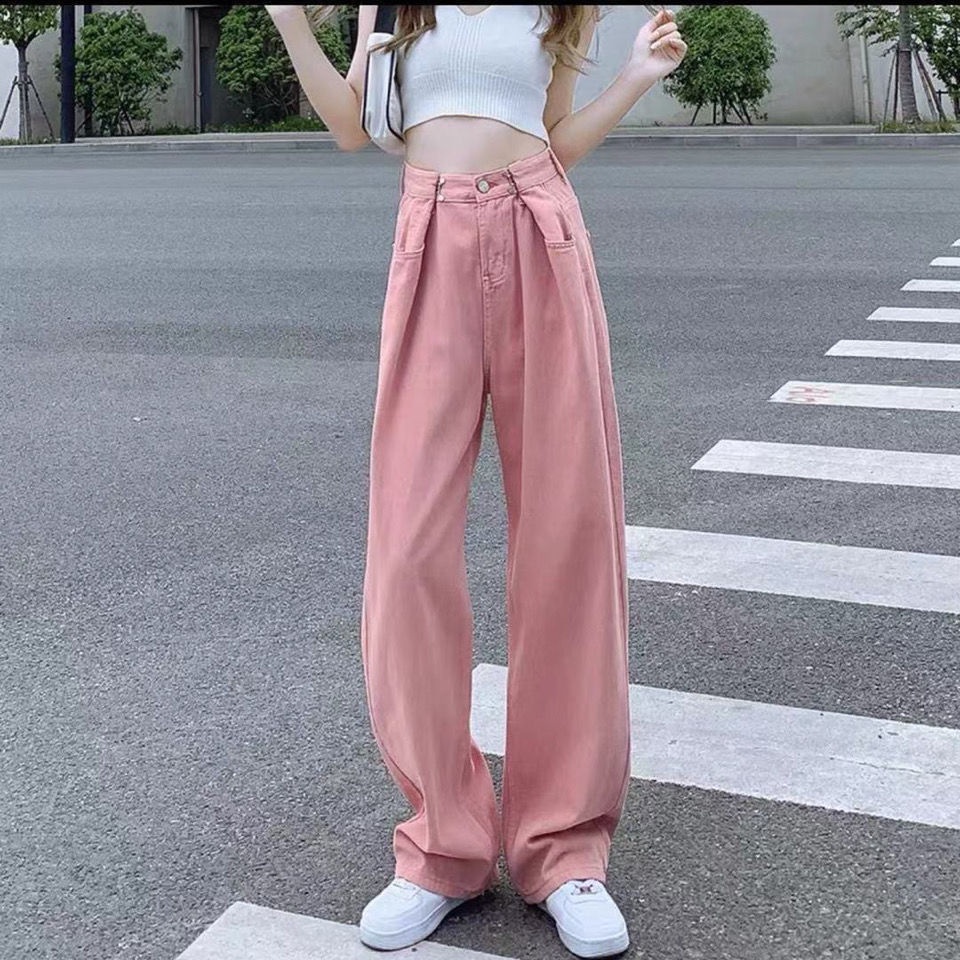 Quần Jeans Nữ Ống Rộng Lưng Cao Thời Trang Hàn Mới