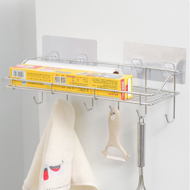 Kệ Để Đồ Nhà Bếp, Giá Để Gia Vị Phòng Bếp Kèm 6 Móc Treo Đồ Đa Năng