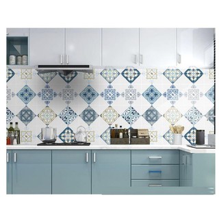 Decal 1m dán bếp tráng nhôm cách nhiệt 60cm hoa văn xanh hiện đại