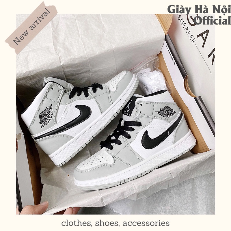 Giày Jordan Nam Nữ Thể Thao, Giày JD1 Cổ Cao Xám Đen Thời Trang Hàng Đẹp Full Box