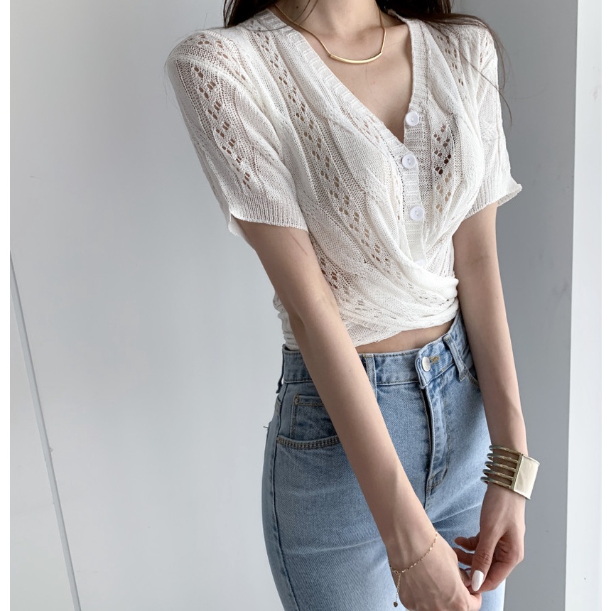 SUXI Áo Dệt Kim Tay Ngắn Dáng Ôm Màu Sắc Đơn Giản Phong Cách Hàn Quốc Thời Trang Cho Nữ