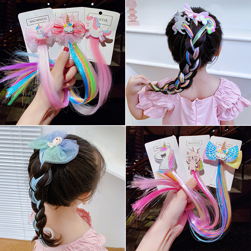 [Mã FAMAYFA giảm 10K đơn 50K] Unicorn Colorful Kids Wig Hairpin fashion Hair Accessories