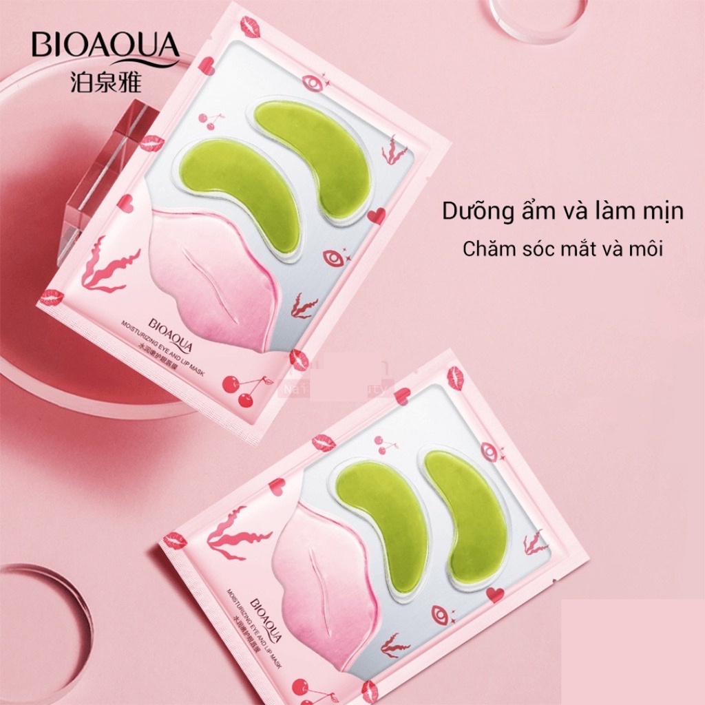 Set mặt nạ mắt môi 2in1 BIOAQUA dưỡng ẩm làm mờ quầng thâm trẻ hóa làn da, giúp tăng collagen