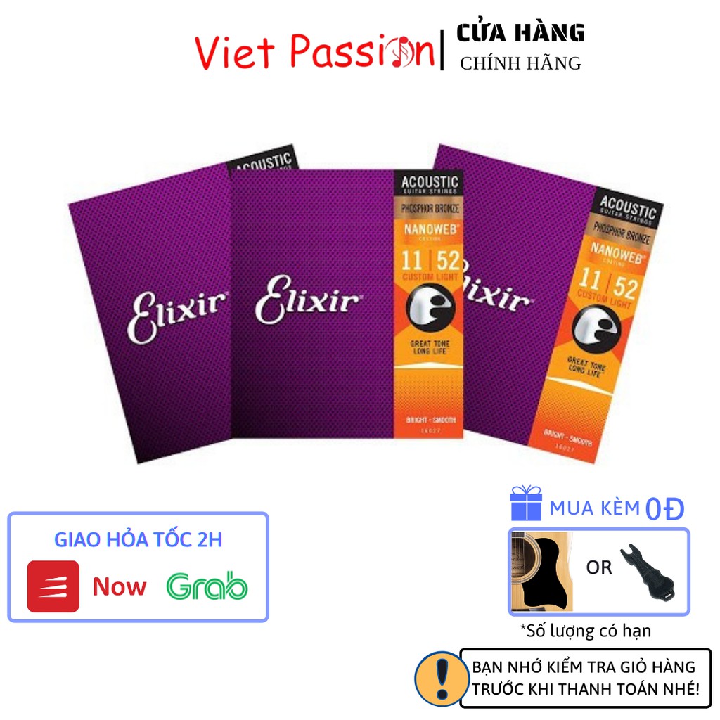 Dây đàn guitar acoustic ELIXIR 16027 Phosphor Bronze Nanoweb cỡ 11 dây đàn Elixir chất lượng