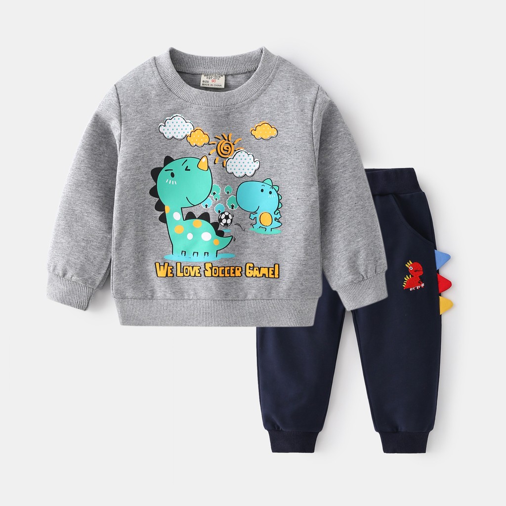 Bộ quần áo nỉ dài tay bé trai WELLKIDS đồ bộ thu đông da cá cho bé