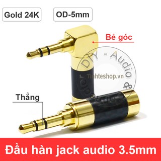 Đầu hàn rắc cắm audio âm thanh 3.5mm gold 24K 3 nấc đầu thẳng đầu bẻ góc vỏ sợi carbon OD-5mm