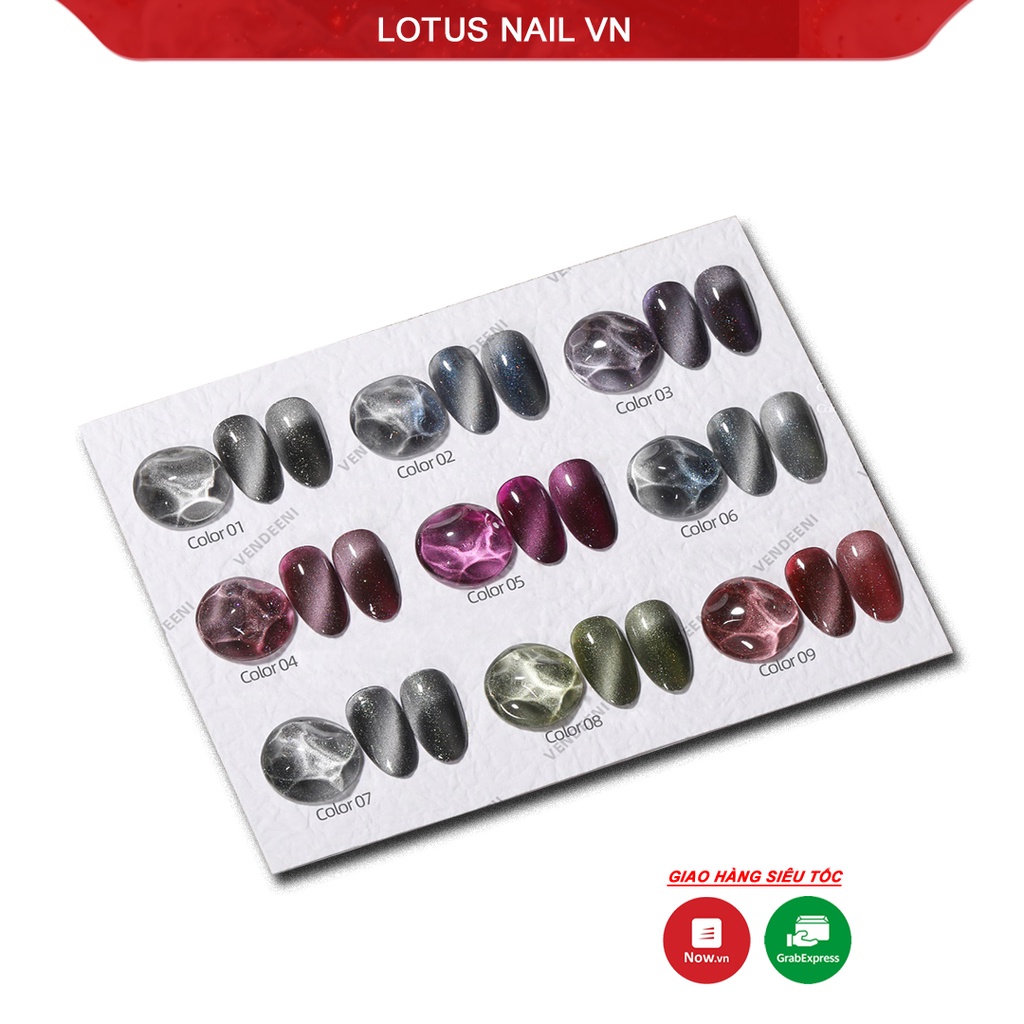 Set sơn gel mắt mèo 9D cao cấp 9 màu Vendeeni mã A30 tặng kèm bảng màu