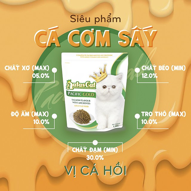 Thức Ăn Cho Mèo Aatas Cat Bao 1,2kg Vị Cá Hồi, Vị Cá Ngừ, Vị Gà Topping Thêm Cá Cơm Sấy Khô (Lông Mượt, Giảm Búi Lông)