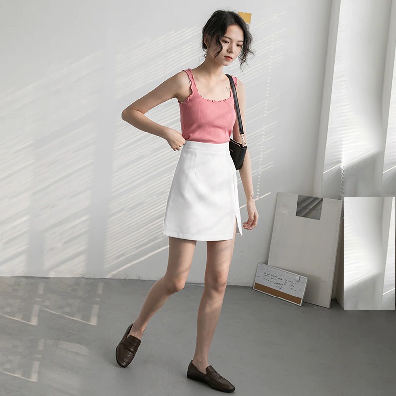 Chân váy ngắn chữ A xẻ tà có lót quần kiểu dáng công sở siêu HOT