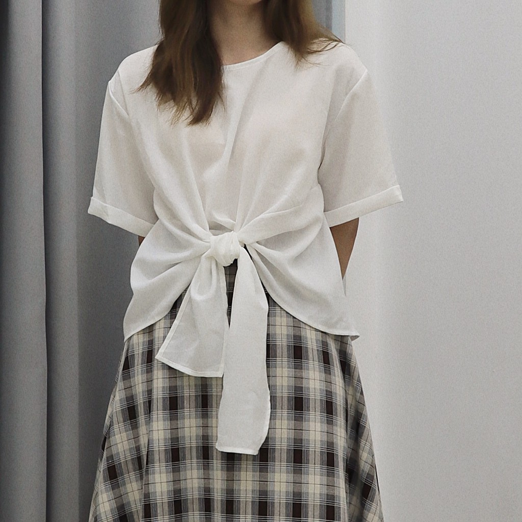 Áo sơ mi ngắn tay dáng lửng buộc nơ - Bowy Shirt - ufothebasic