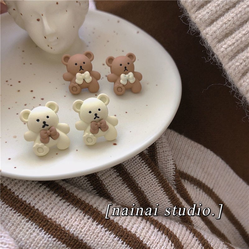 Khuyên Tai Hình Gấu Hoạt Hình Thắt Nơ Phong Cách Mới Dễ Thương