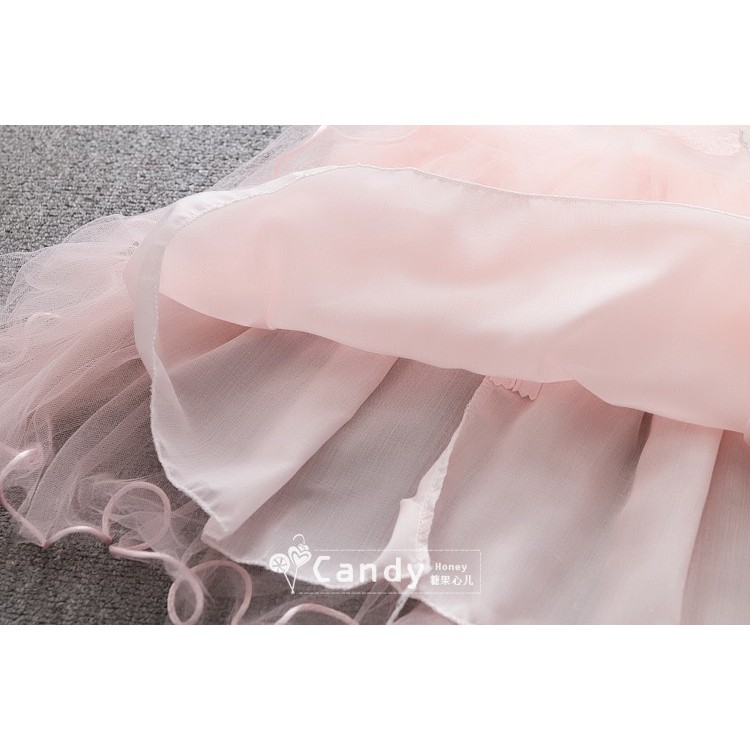 Váy công chúa cổ tàu thêu hoa dành cho bé gái 14-32kg DCC02