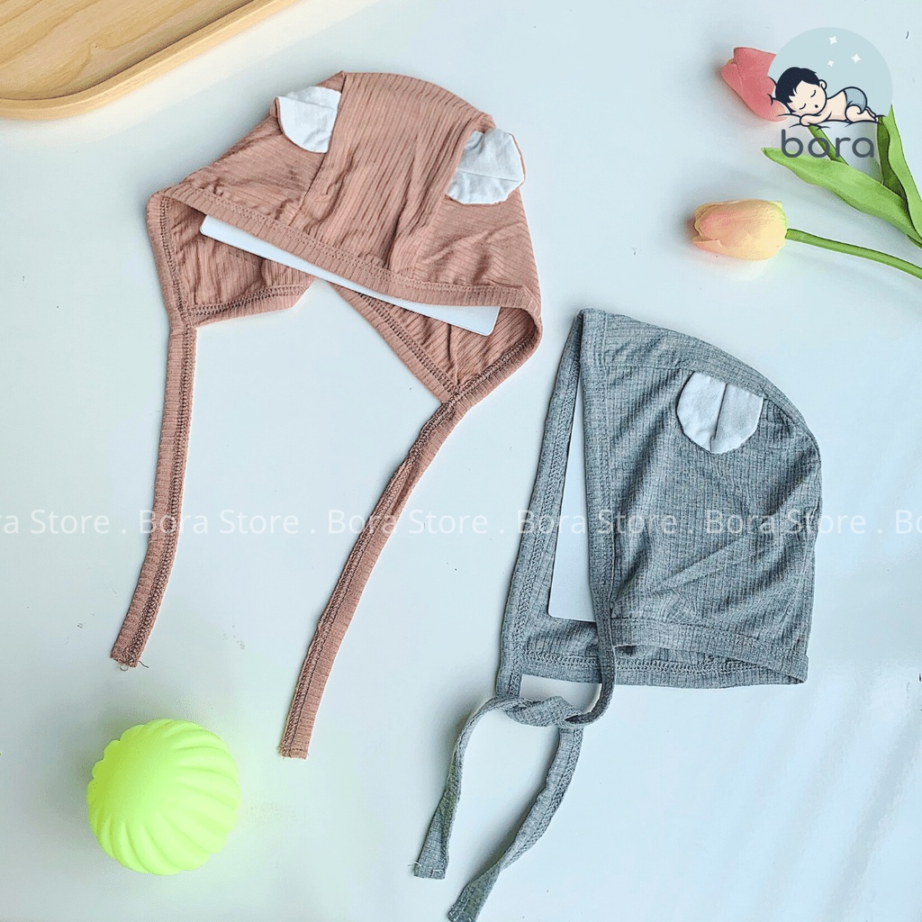 Mũ tai gấu, tai thỏ cho bé 0 - 6m có dây buộc Anminaza