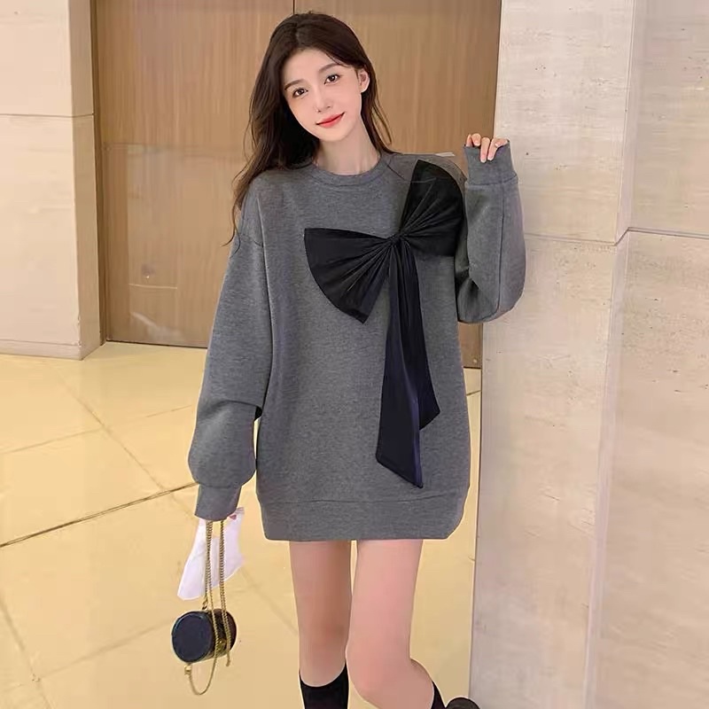 Áo nỉ phối nơ dày dặn dễ thương ulzzang Hàn Quốc