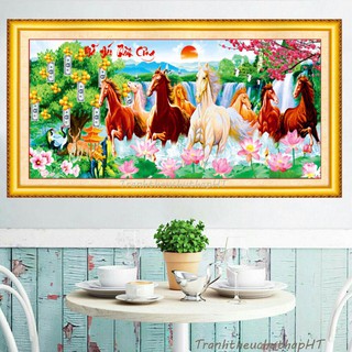Tranh thêu mã đáo thành công 8 con ngựa 3D LV3277 (180x82) chưa thêu