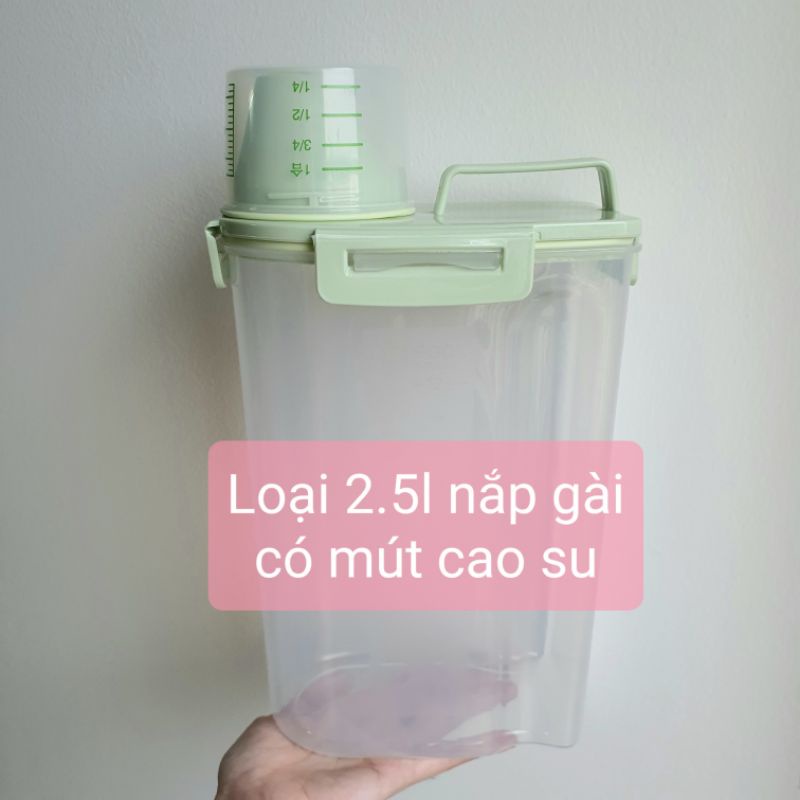 Hộp nhựa đựng đồ khô ngũ cốc kín 1 lít 2 lít có vạch dung tích, lọ đựng bột mì 1kg 2kg, mỳ, đồ ăn khô cho chó mèo