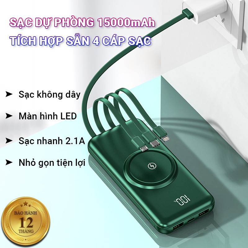 Sạc dự phòng 10000mAh 20000mAh YM-368 2.1A Sạc Nhanh Với cáp sạc Lightning Type C tích hợp sạc không dây