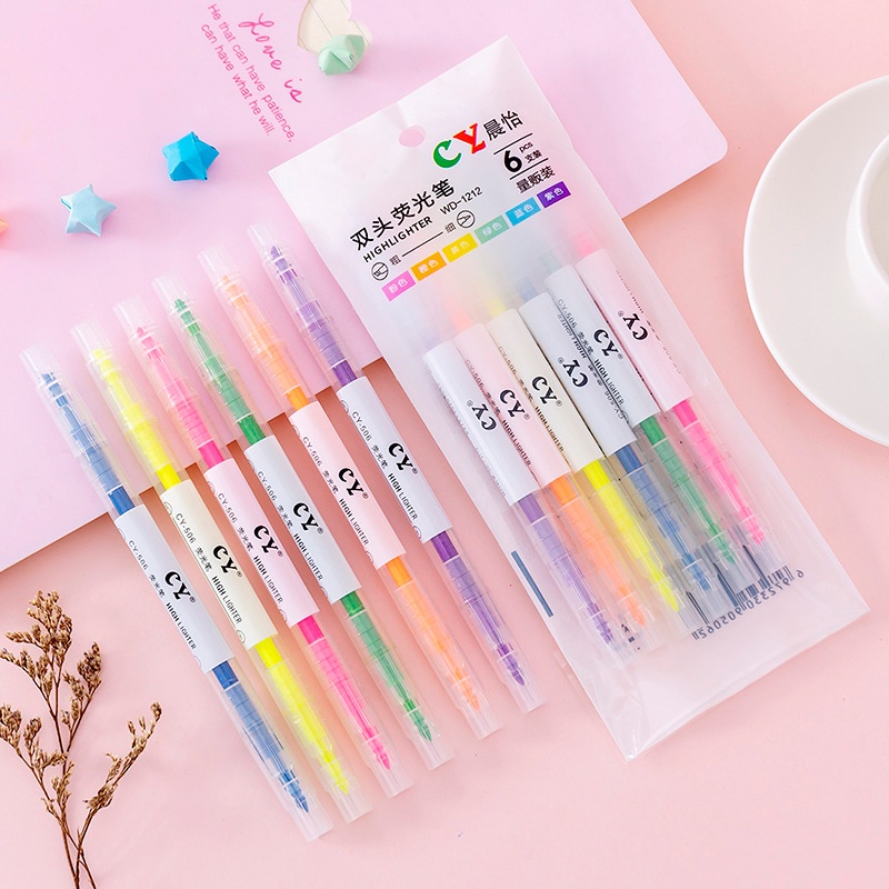 Set 6 bút highlight pastel dạ quang ghi nhớ nhiều màu cute